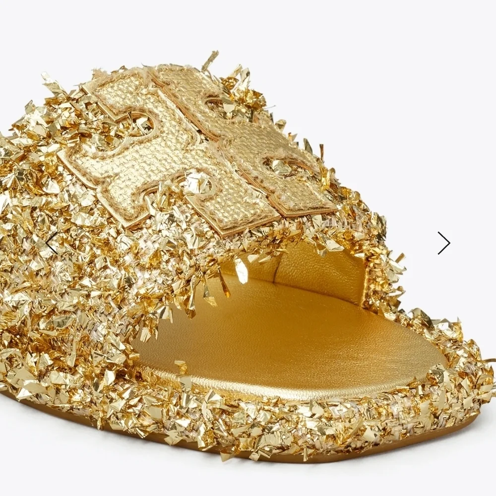 New Double T Soprt Slice Tory Burch Metallic Gold Embellished Sandals